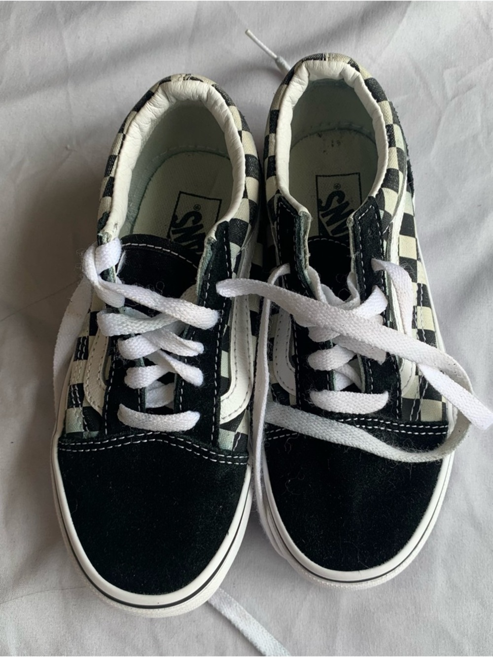Vans Kids Checkerboard Old Skool Sneakers - Black & White Size 13